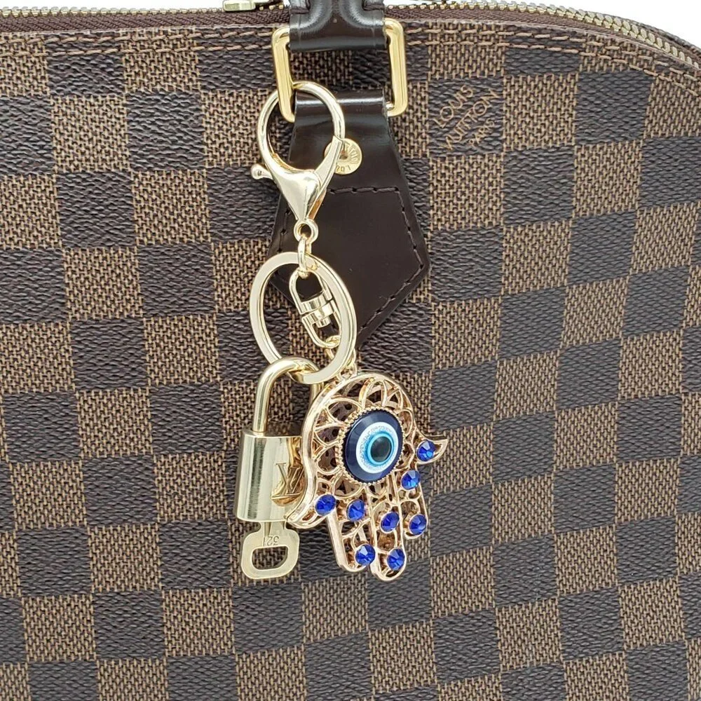 LV Authentic Gold Padlock 🔒 Key Set w/ Unbranded Evil Eye Keychain Charm - Picture 6 of 6